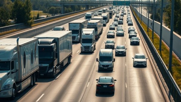 Dalilah's Law for safer roads: busy highway with trucks and cars.