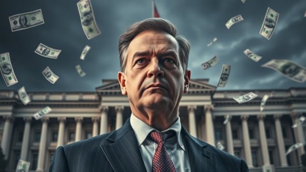 Prominent politician with serious expression in front of government building, political news in the US.