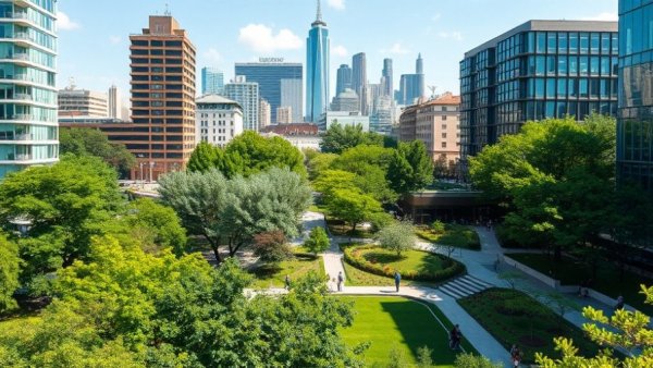 Austin urban park with stylish architecture and greenery skyline
