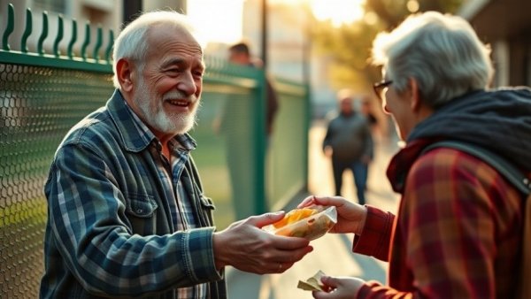 Elderly man fostering community by sharing a meal, promoting mental wellness for seniors.