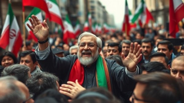 Iran rejects ceasefire plan, Iranian figure in crowd, news setting.