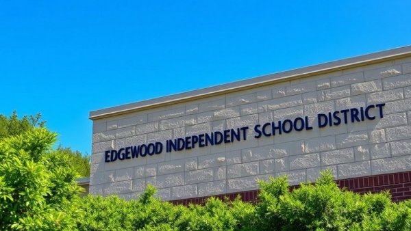 Edgewood ISD building with district signage and trees.