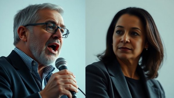 Close-up of two people discussing GOP healthcare policies.