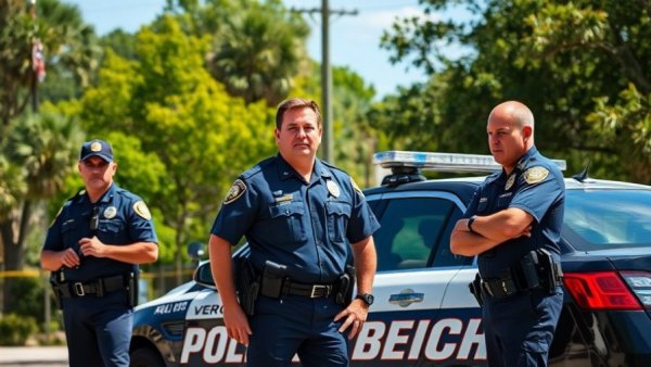 Police presence at Vero Beach scene with patrol car