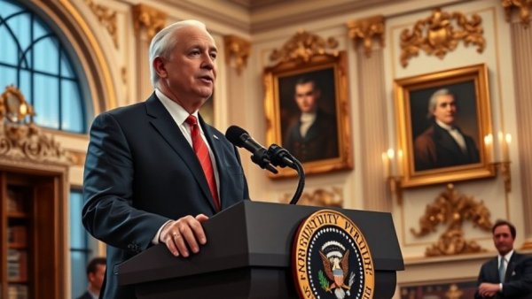 TSA agents payment executive order: Leader speaks at ornate podium.