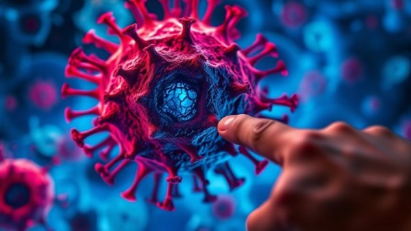 Conceptual image of cancer as a parasite with a focused spotlight.