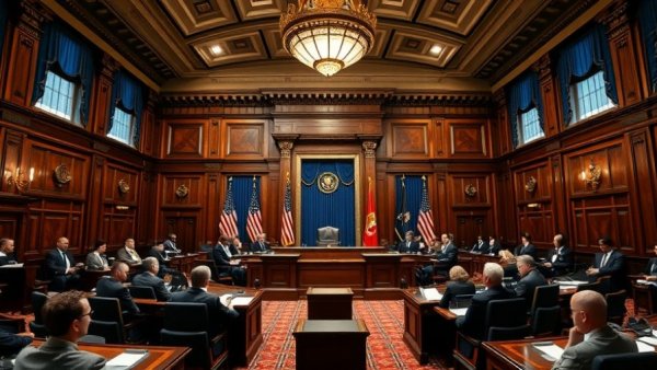 Government chamber discussing DHS funding, officials deliberating