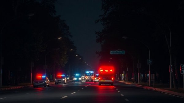 Austin accident news scene with police lights at night.