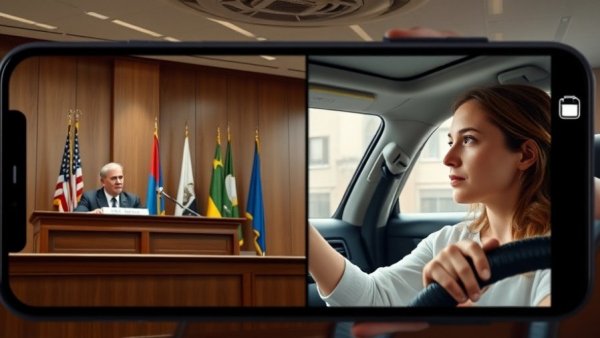 Defendant driving during virtual court appearance with judge.