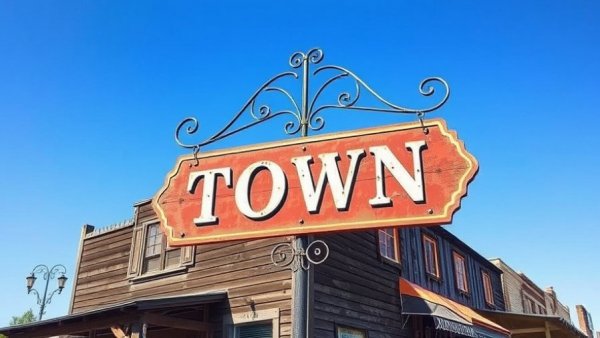 Bugtussle Texas town sign on wooden building against blue sky