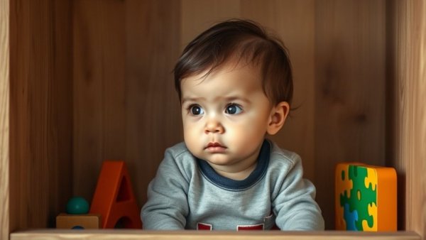 Toddler sitting in a daycare shelf, Texas child care context.