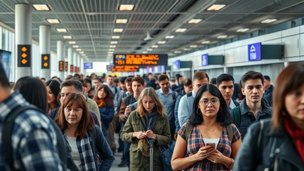 Houston airport TSA staffing crisis evident in crowded terminal.