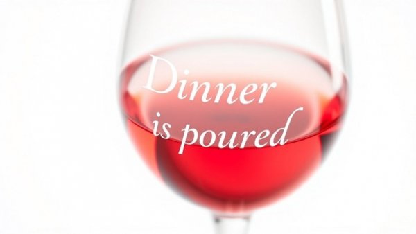 Elegant glass of rosé wine with 'Dinner is poured' inscription.
