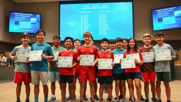 San Antonio news event showcasing young athletes with certificates.