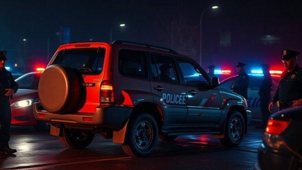 Human smuggling in Texas scene with damaged SUV and police