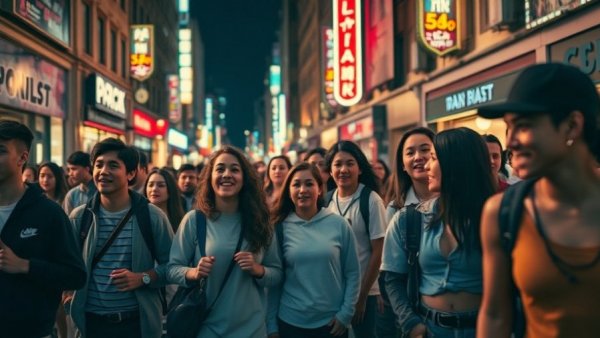 Teen mobs swarm downtown in nighttime city streets.