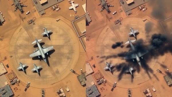 Iranian attack on Americans in Saudi Arabia airbase comparison image.