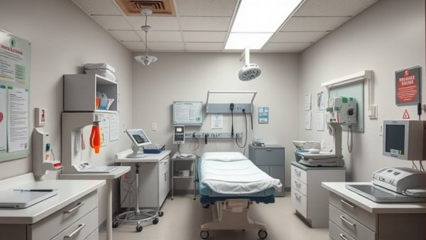 Interior of a well-equipped rural health clinic showing medical equipment and resources.