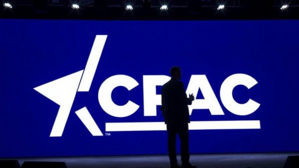 News in the US: CPAC conference live broadcast backdrop.