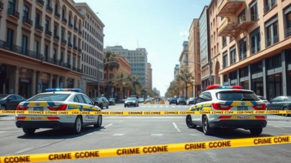 San Antonio scene with police cars and crime tape at Centro Plaza.