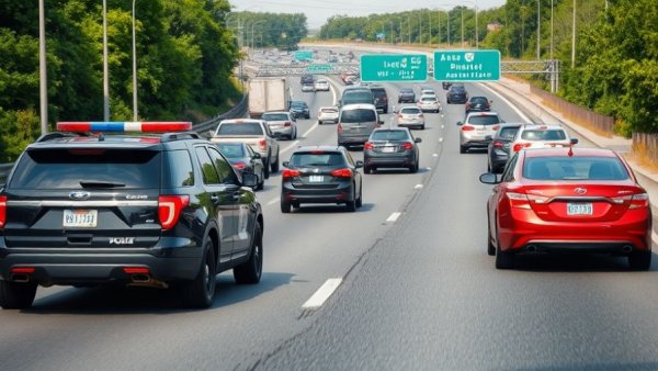 Highway scene with police and vehicles post-incident, Castle Hills shooting.