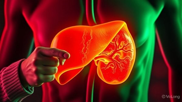 Illustration of sugar destroying liver health with concerned man pointing.