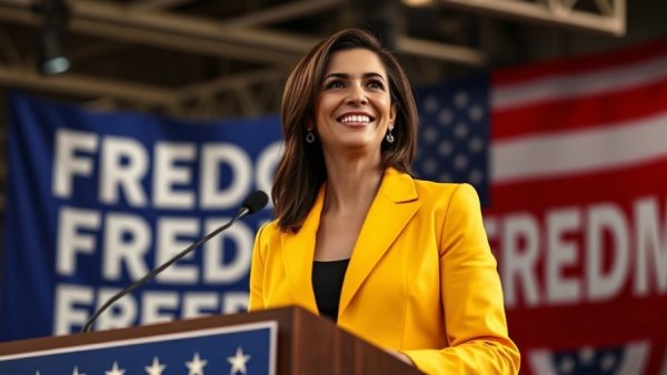 Smiling woman addressing free speech event at university