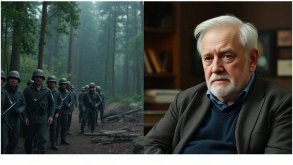 Cinematic collage highlighting military and veteran themes, split-screen format.