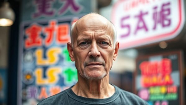 Actor James Tolkan at event in front of colorful backdrop.