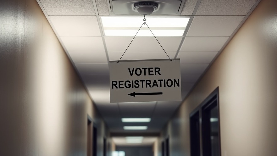 Texas voter registration sign in office hallway