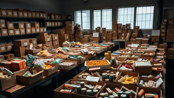 Boxes of food items for Maine food assistance for immigrants.