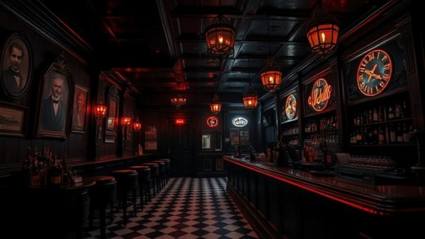 San Antonio goth bar interior in red light