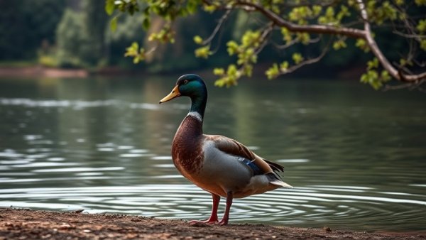 Muscovy duck near lake edge, reflecting duck population management.