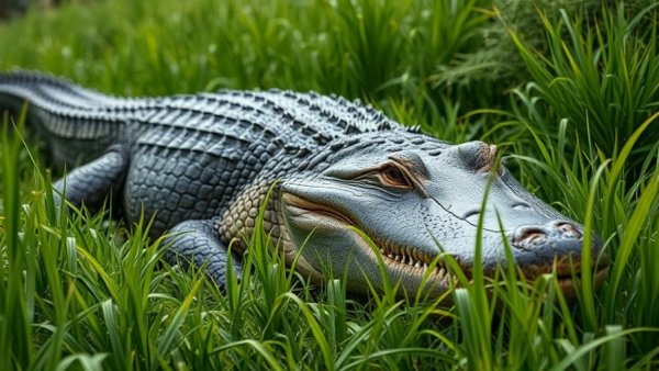 Alligator in grassy area spotted for Houston news.
