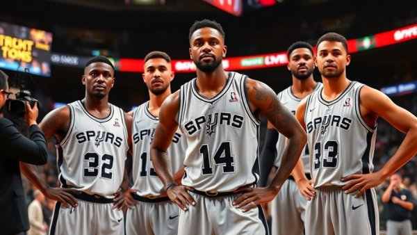 San Antonio sports players confidently posing in Spurs uniforms.