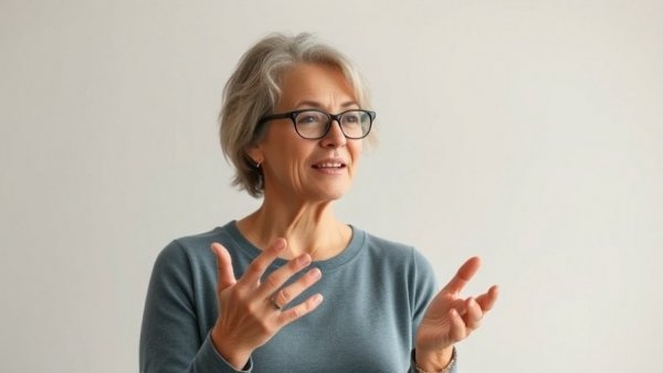 Middle-aged woman discussing mental health.