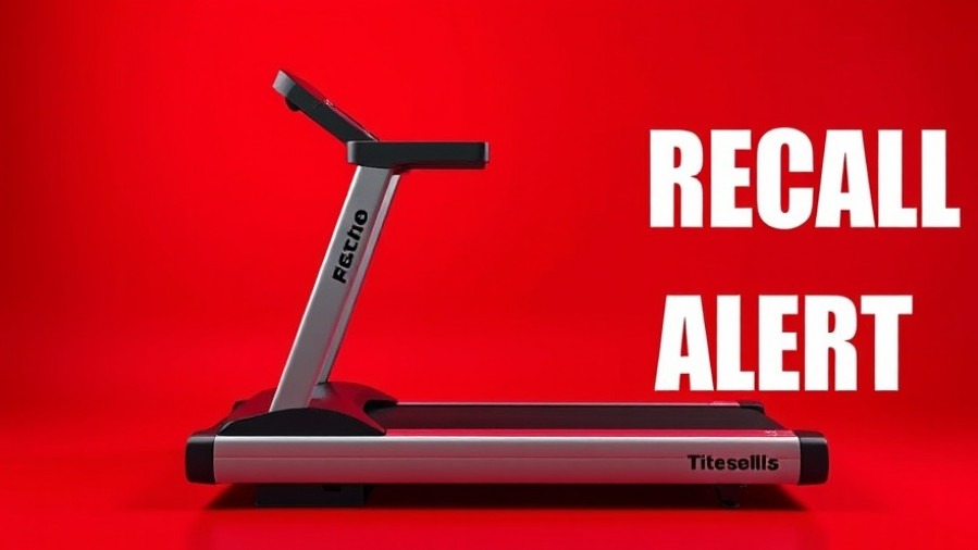 Modern treadmill with recall alert highlighting fitness equipment safety risks.