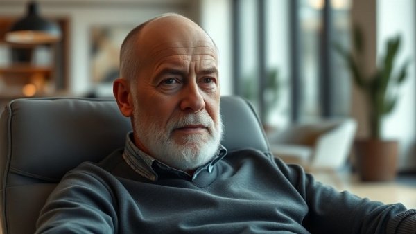 Calm bald older man promoting mental wellness for seniors.