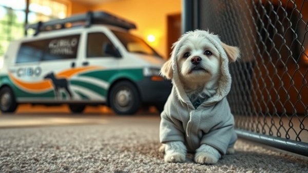 Cibolo animal control scene with concerned dog and vehicle.