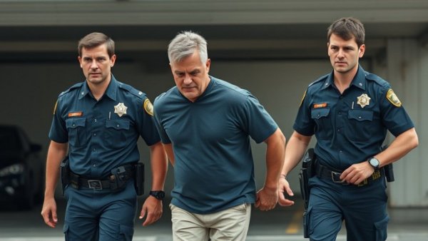 Texas Killing Fields murders suspect escorted by officers, police setting.