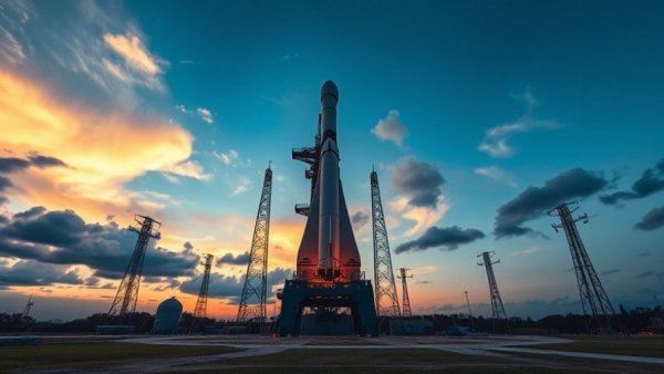 NASA Artemis II Mission rocket on launch pad at dusk