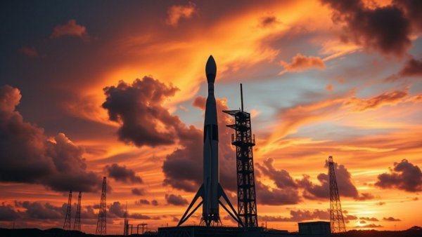 Artemis II launch silhouette at sunset with launch towers.