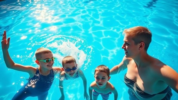 Water safety awareness Austin TX swimming lesson with instructor and children.