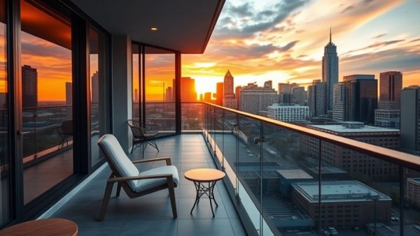 Balcony of Austin luxury hotel during transformation with skyline view