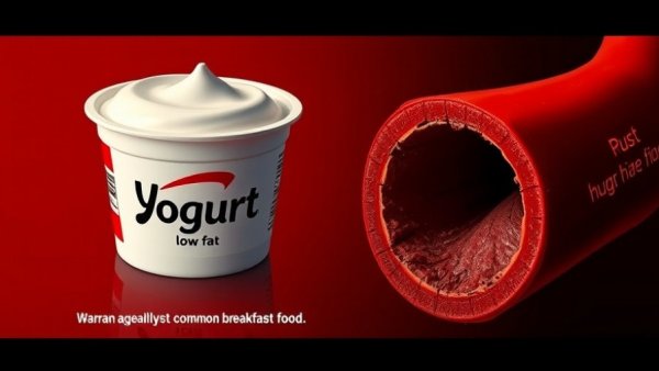Healthy aging nutrition warning about low-fat yogurt breakfast.