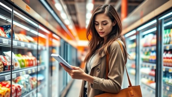 Woman checking nutritional labels on frozen food, inaccurate nutritional labels.