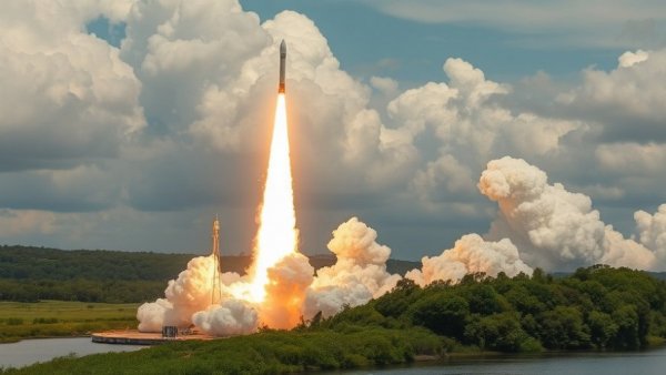NASA Artemis II Mission rocket launching over water, plume of smoke trailing.