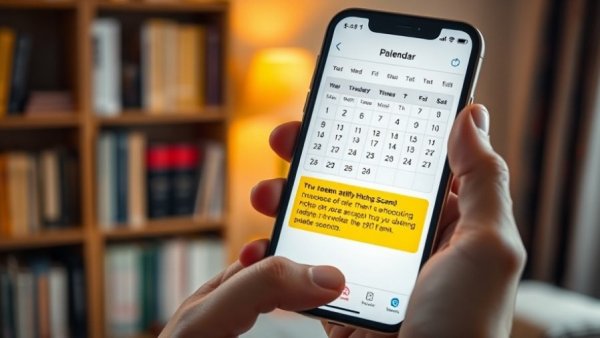 Smartphone showing calendar event, possible phishing alert.