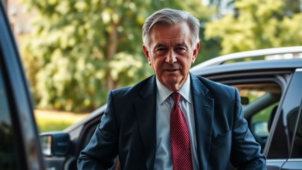 Trump NATO stance discussed as man exits vehicle on sunny day.