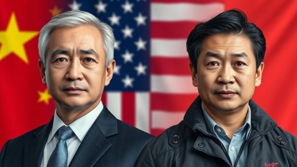 Politically themed image with country flags backdrop.